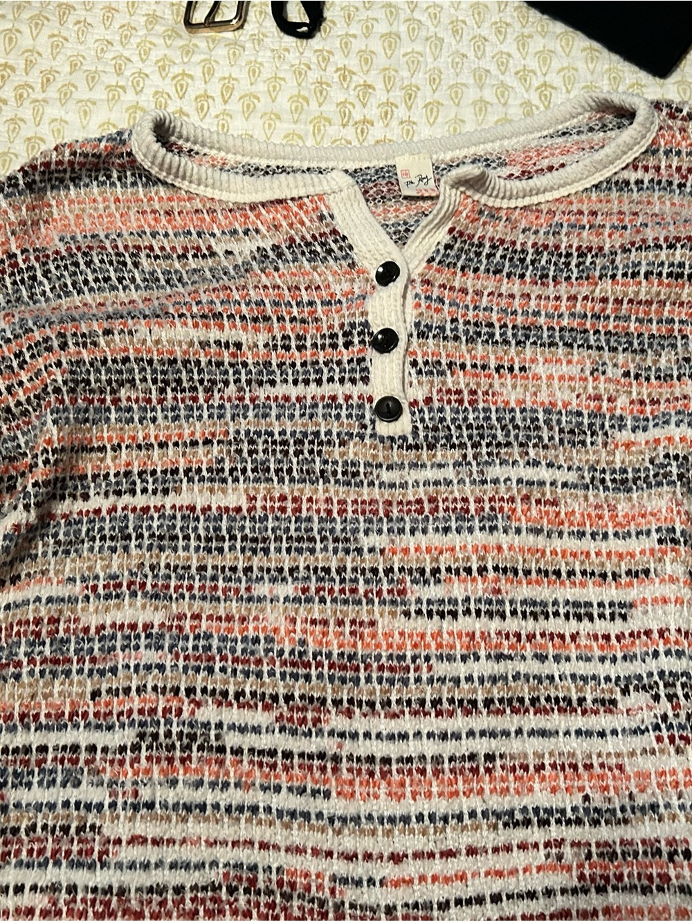 7th Ray Cream, Navy & Rust Striped Knit Henley